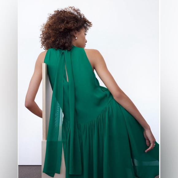 Silk Emerald Green Tie Back Dress NWT Club Monaco XS Size 0 - Picture 4 of 7